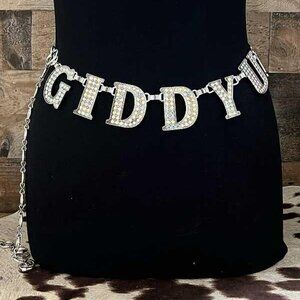 Western Concho Running GIDDY UP Rhinestone Bling Concho Fun Belt 48" Long
